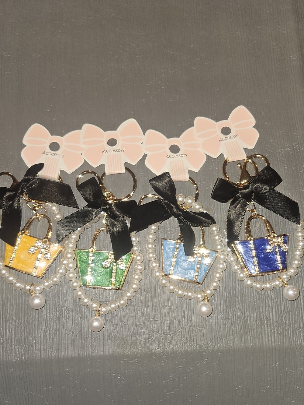 Pearl & Bow Handbag Keychains New